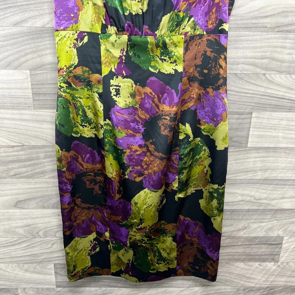 Jones New York Dress Women's Size‎ 12 Black Purple Floral Print Wedding Evening